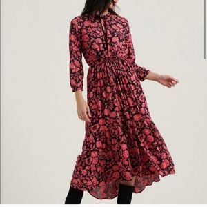 Lucky Brand Ryan Peasant Dress Pink & Black Print